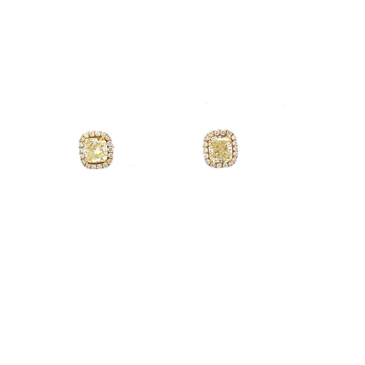 14KT White Gold Studs with Round Diamonds and Cushion Diamonds