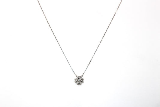 14KT White Gold Necklace with Round Diamonds