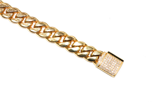 14KT Yellow Gold Cuban Bracelet with Diamonds on Lock