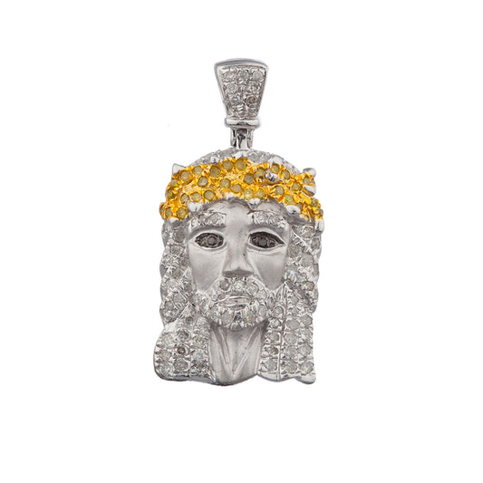 1 Inch White Gold and White & Yellow Diamond Jesus Head Pendant