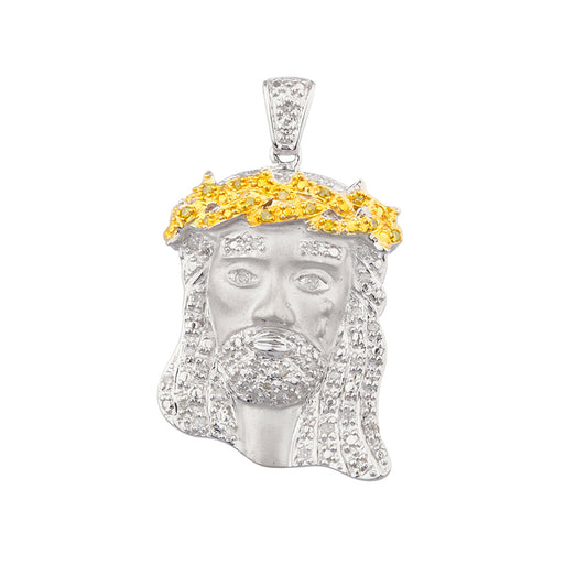 1.2 Inch White & Yellow Diamond Jesus Head Pendant
