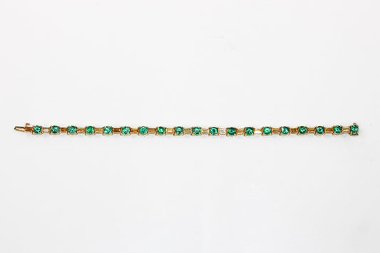 14KT Yellow Gold Tennis Bracelet With Emeralds and Topaz