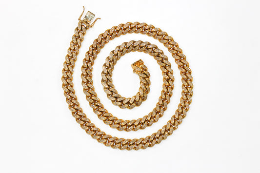 10KT Yellow Gold Cuban Chain with Round Diamonds