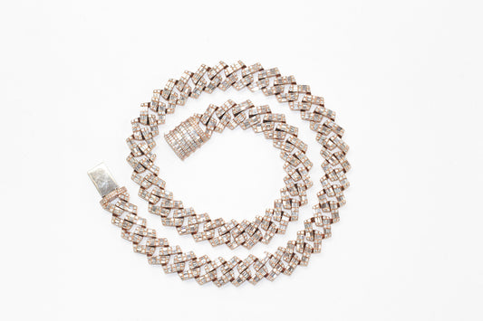 14KT Rose Gold Cuban Chain with Round and Baguette