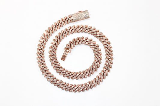 10KT Rose Gold Cuban Chain with Round Diamonds