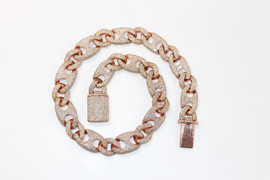 14KT Rose Gold Cuban Chain with Round Diamonds