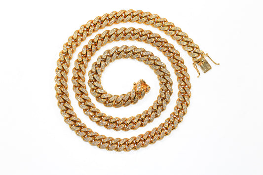 14KT Yellow Gold Cuban Chain with Round Diamonds