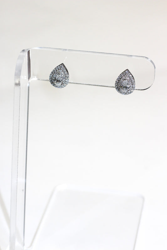 14KT White Gold Pear Design Earrings with Round and Pear Diamond