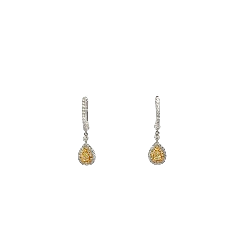 14KT White Gold with Fancy Yellow Canary Pear and Round Diamonds