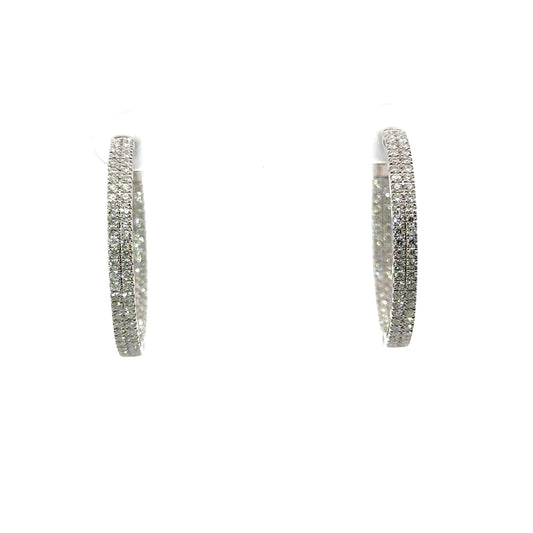 Parallel Lined Diamond Hoops 14K White Gold