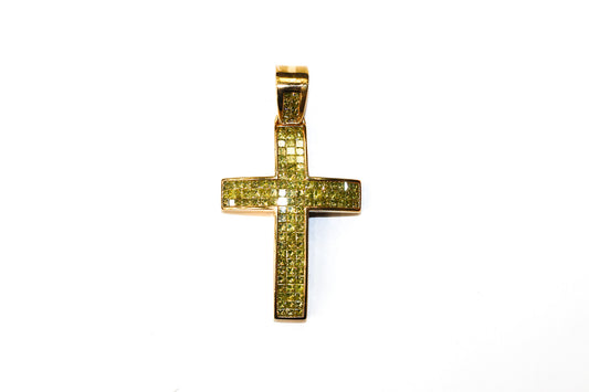 14KT Yellow Gold Cross Pendant with Yellow Canary Diamonds
