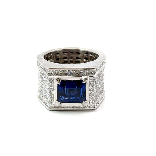 14k White Gold Ring Blue Emerald Center