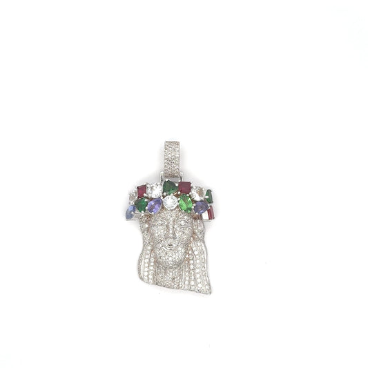 Diamond Jesus Head Pendant White-Multi Color