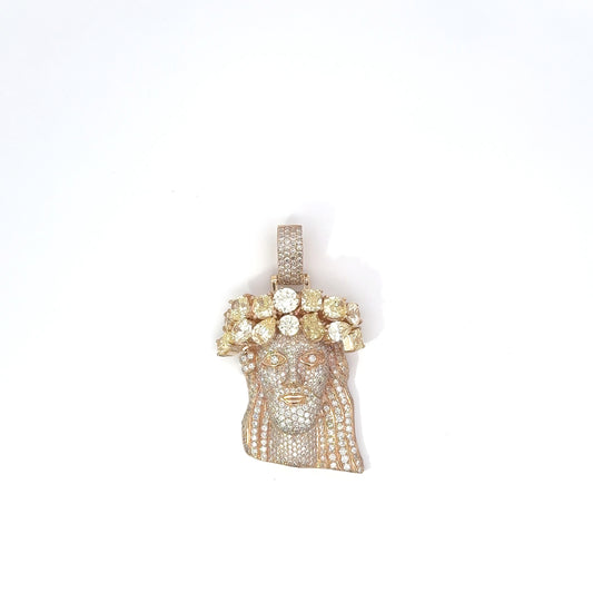 Diamond Jesus Head Pendant Yellow