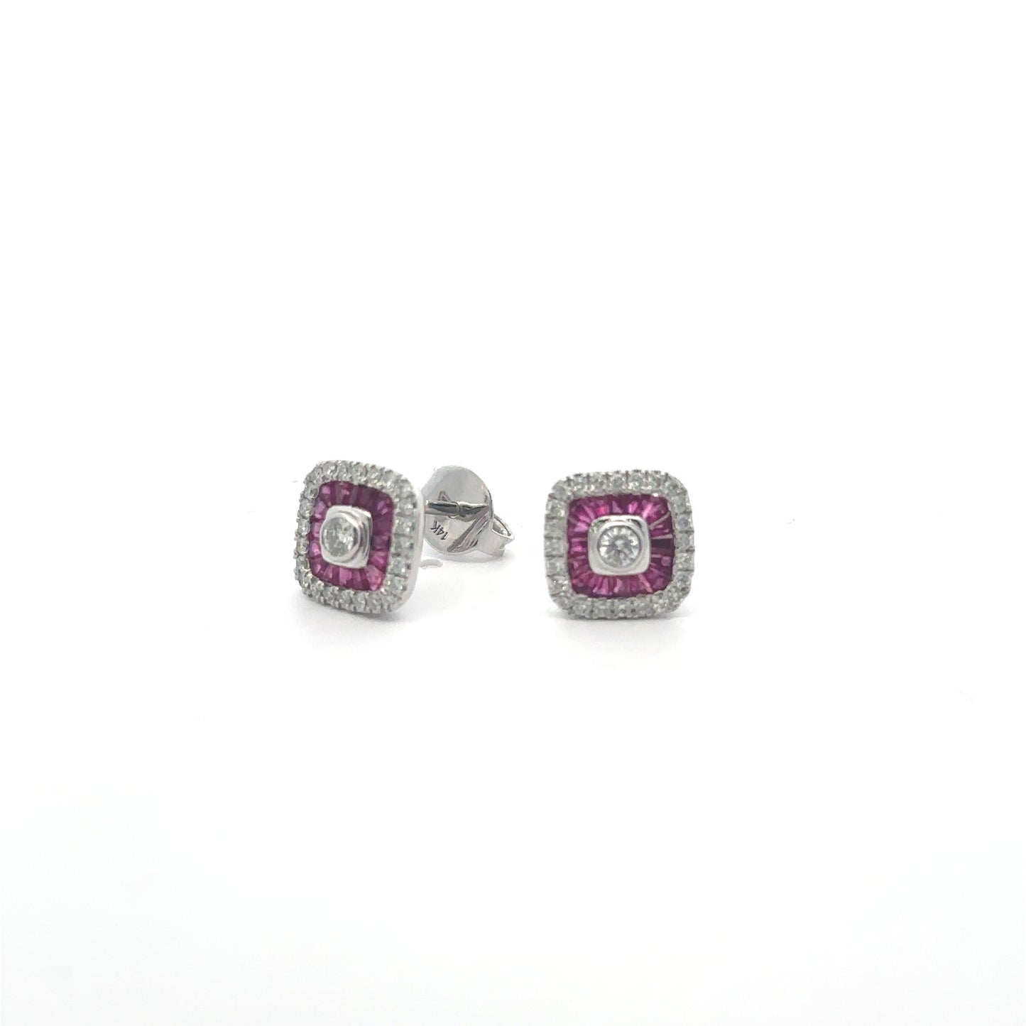 Ruby and Diamond Octagon Studs