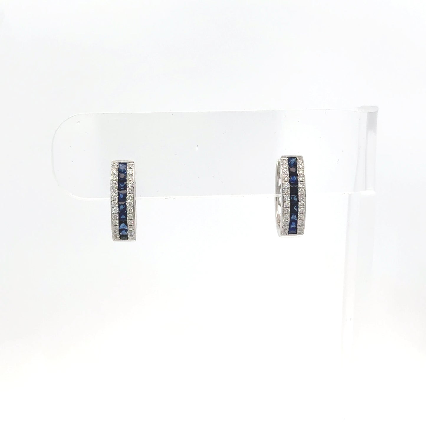 Blue Pave Rectangle Hoops Earrings