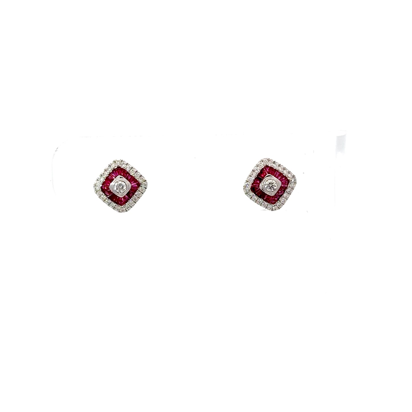 Ruby and Diamond Octagon Studs