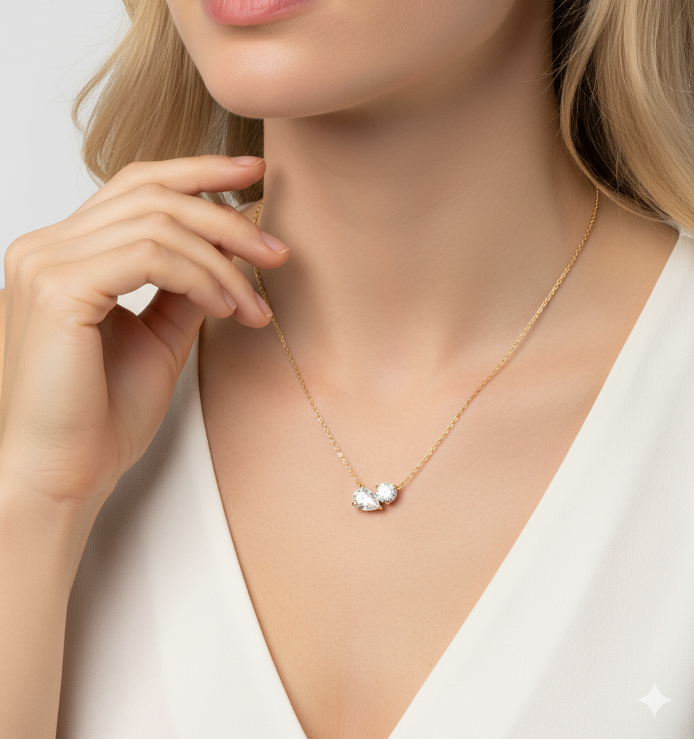 Lab Grown Diamond Pear Shaped and Round Birthstone Pendants 14K Yellow Gold