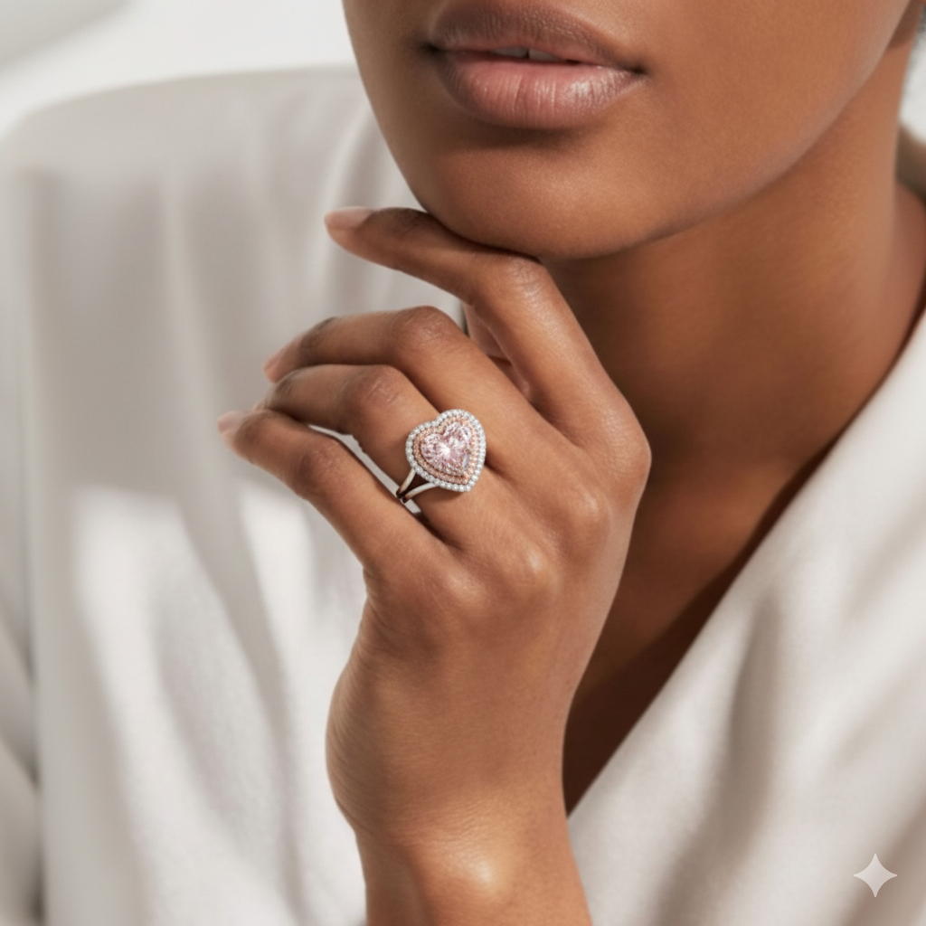 Lab Grown Diamond Pink Heart Shaped Cocktail Ring 18K White Gold