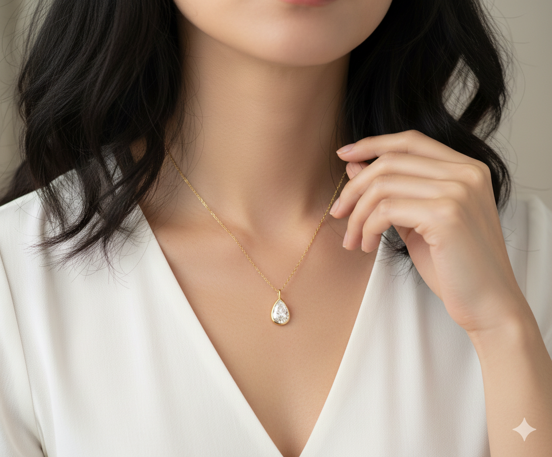 Lab Grown Diamond Pear Pendant Chain 14K Yellow Gold