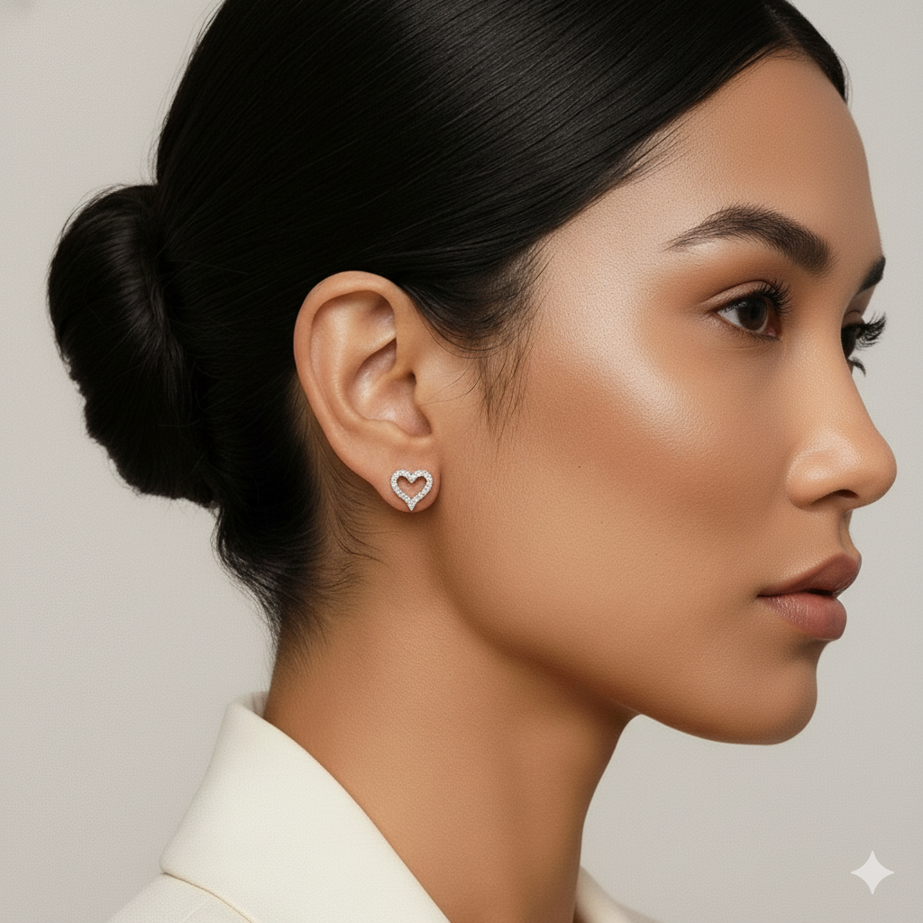 Natural Diamond 18K White Gold Heart Shaped Stud Earrings
