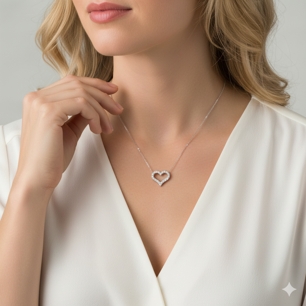 Natural Diamond 18K White Gold Heart Shaped Pendant