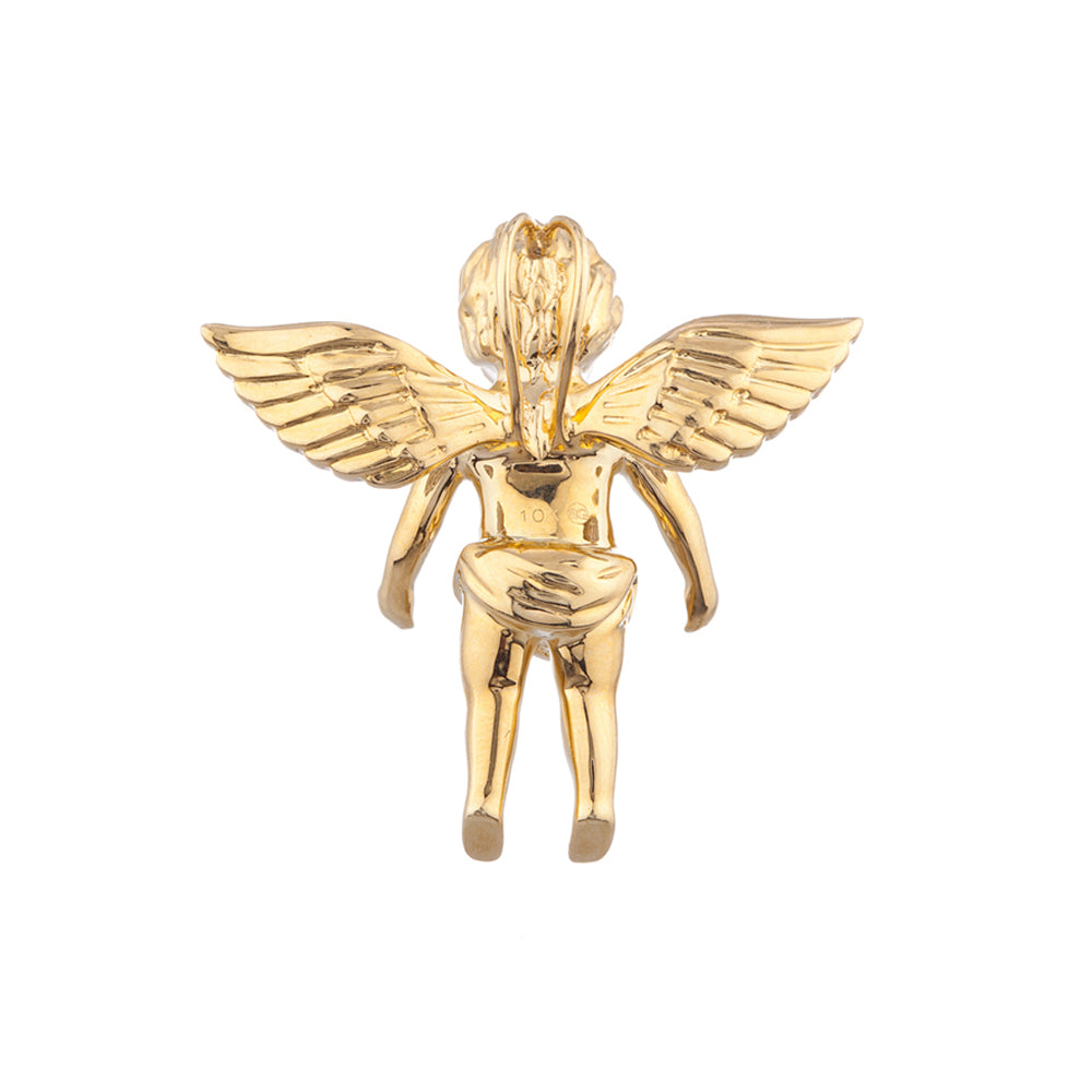 1 INCH DIAMOND ANGEL PENDANT YELLOW 10K GOLD MICRO PAVE