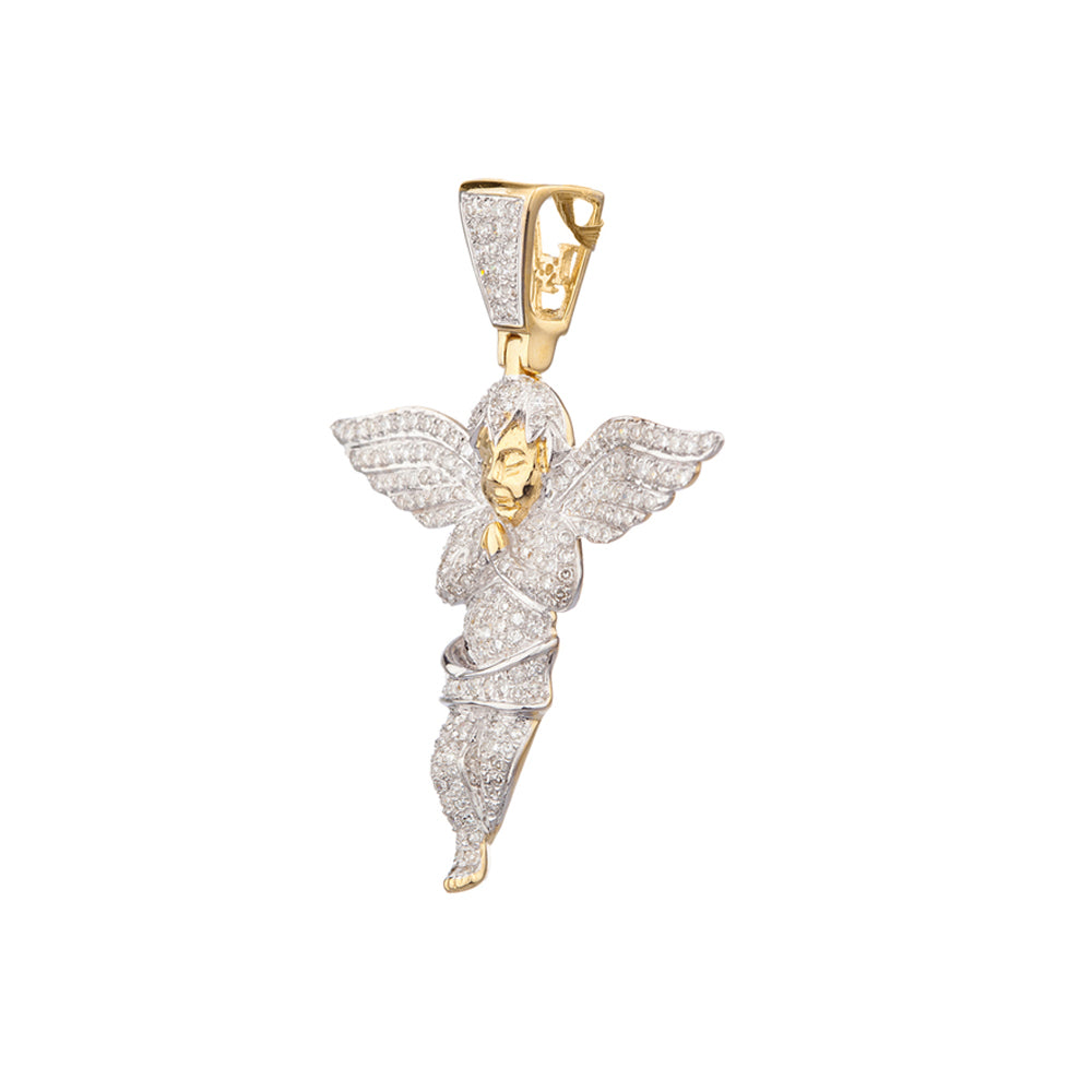 1.7 INCH DIAMOND ANGEL PENDANT YELLOW 10K GOLD 1.0 CT MICRO PAVE' 4.8 GR