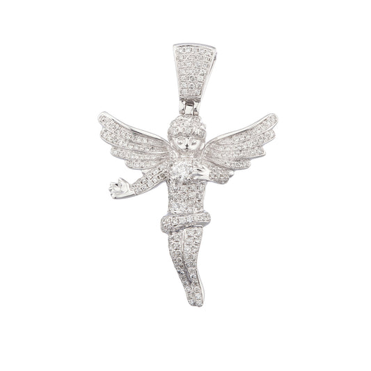 1.75 INCH DIAMOND ANGEL PENDANT WHITE 14K GOLD 1.45 CT MICRO PAVE' 11.2 GR