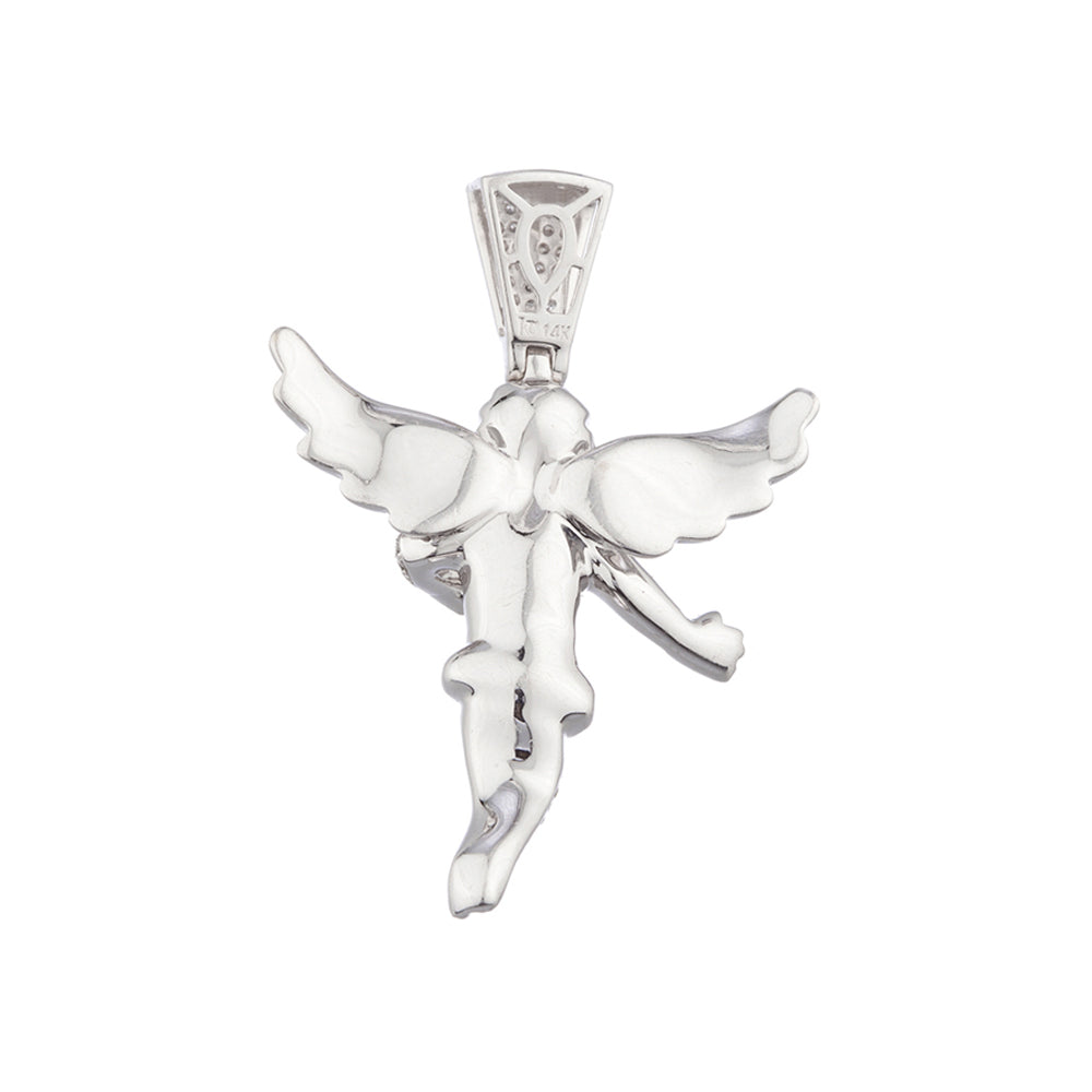 1.75 INCH DIAMOND ANGEL PENDANT WHITE 14K GOLD 1.45 CT MICRO PAVE' 11.2 GR