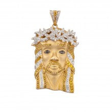 1.8 Inch Yellow Gold and White & Yellow Diamond Jesus Head Pendant
