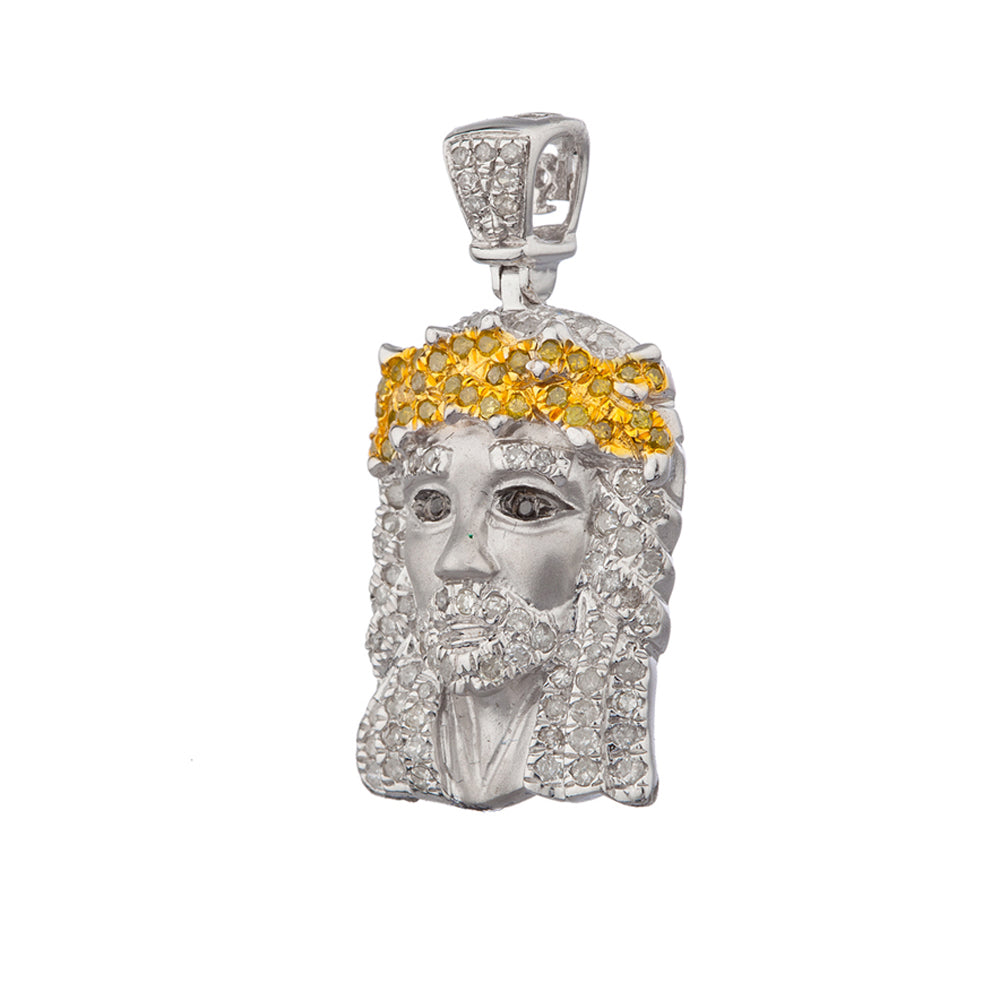 1 Inch White Gold and White & Yellow Diamond Jesus Head Pendant