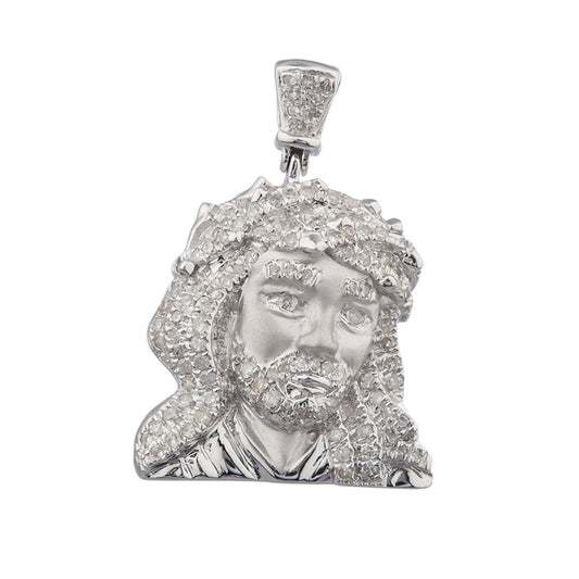 1.1 Inch White Gold Diamond Jesus Head Pendant