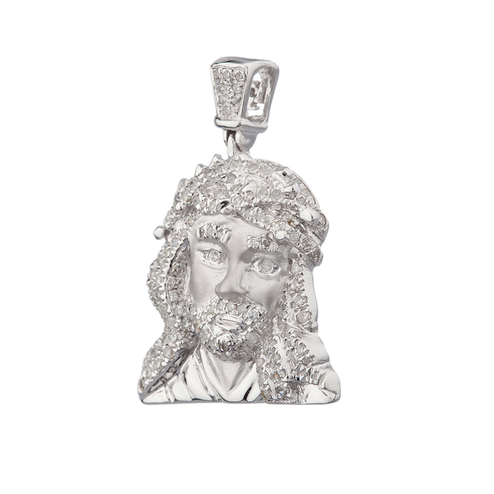 1.1 Inch White Gold Diamond Jesus Head Pendant