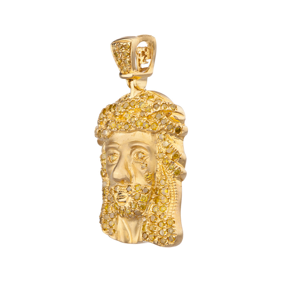 1 Inch Yellow Gold and Yellow Diamond Jesus Head Pendant