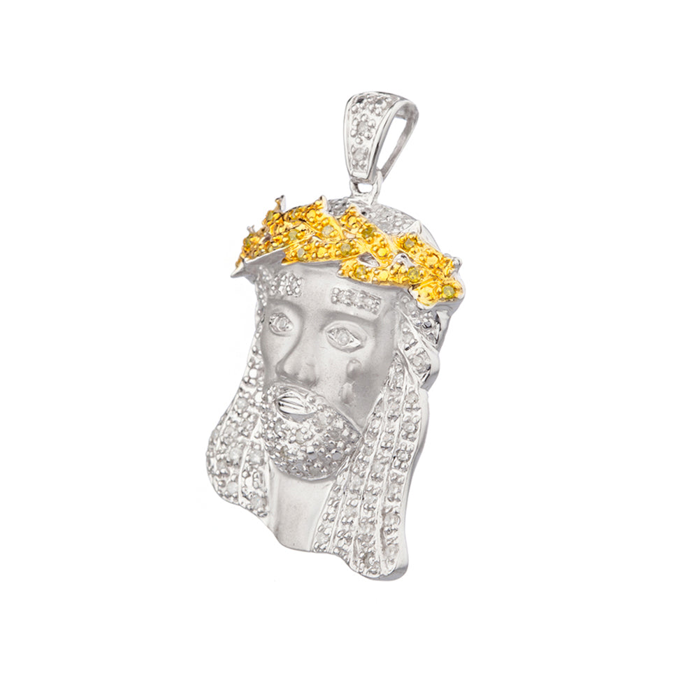 1.2 Inch White & Yellow Diamond Jesus Head Pendant