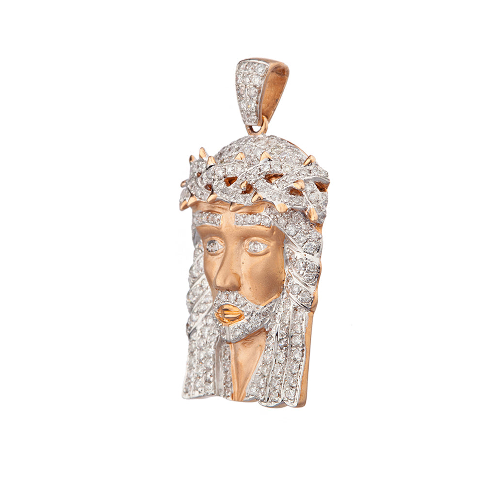 1.3 Inch Rose Gold Diamond Jesus Head Pendant