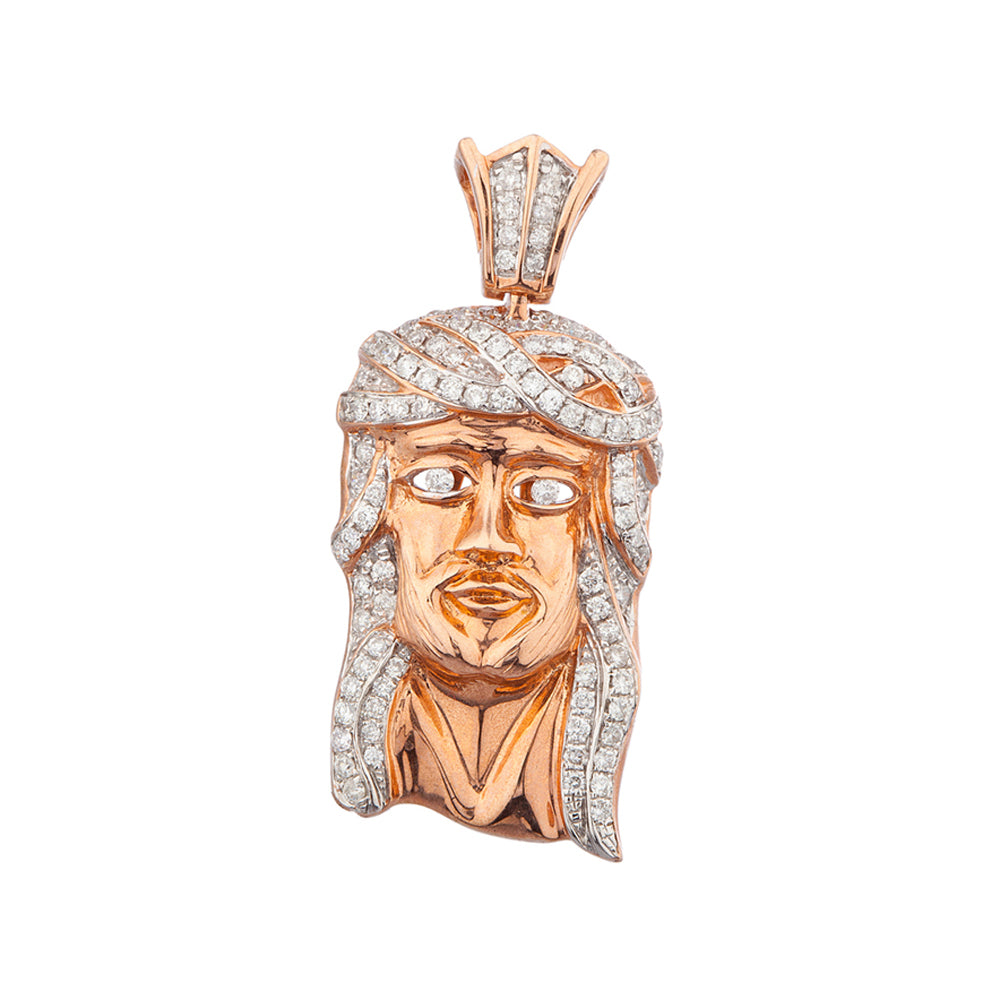 1.3 Inch Rose Gold Diamond Jesus Head Pendant