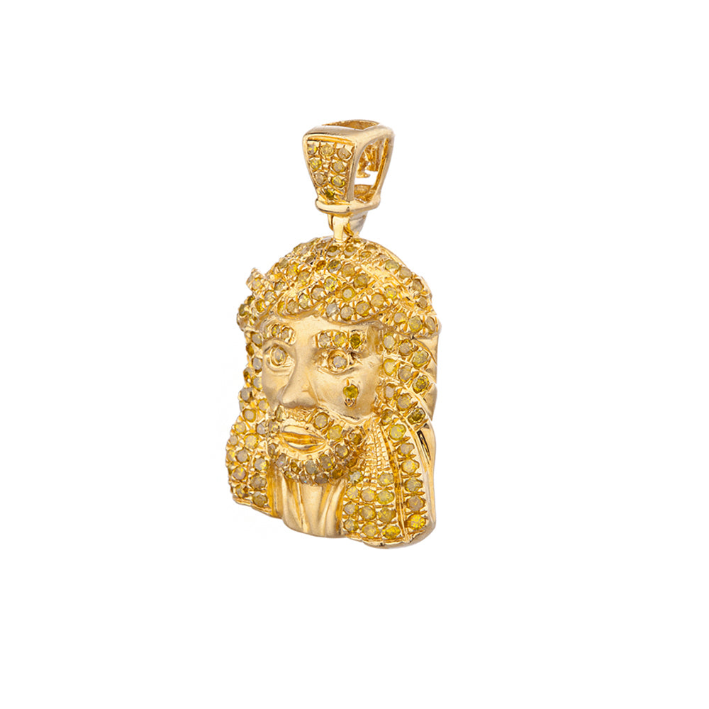 1 Inch Yellow Gold and Yellow Diamond Jesus Head Pendant