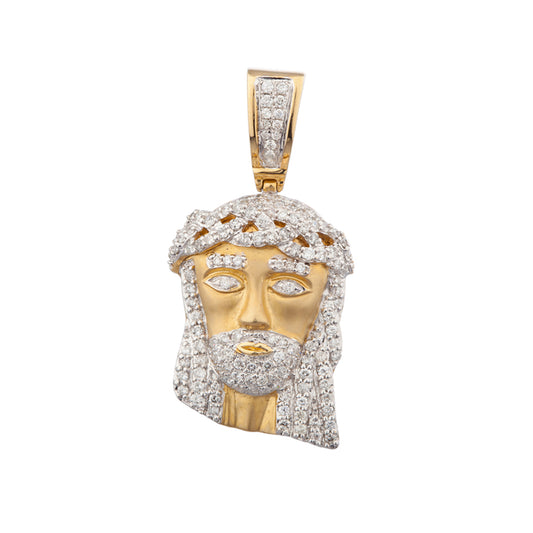 1.5 Inch Yellow Gold Diamond Jesus Head Pendant