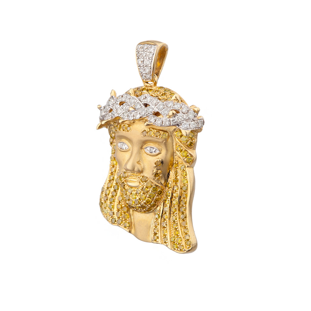 10K White & Yellow Gold Diamond 1.3 Inch Jesus Head Pendant