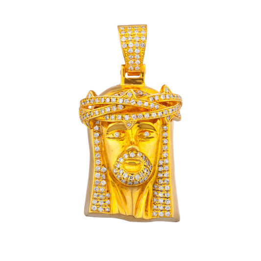 1.8 Inch Yellow Gold Diamond Jesus Head Pendant