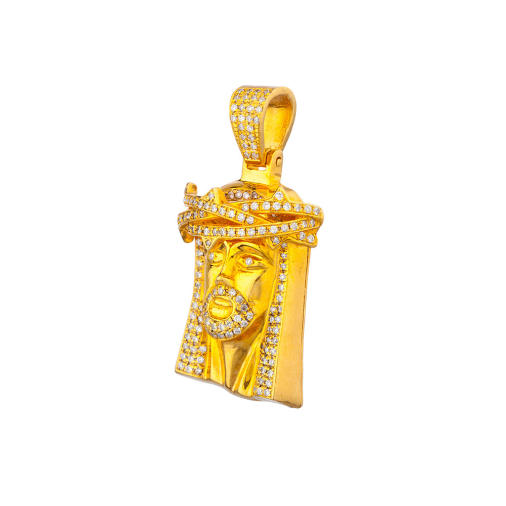 1.8 Inch Yellow Gold Diamond Jesus Head Pendant