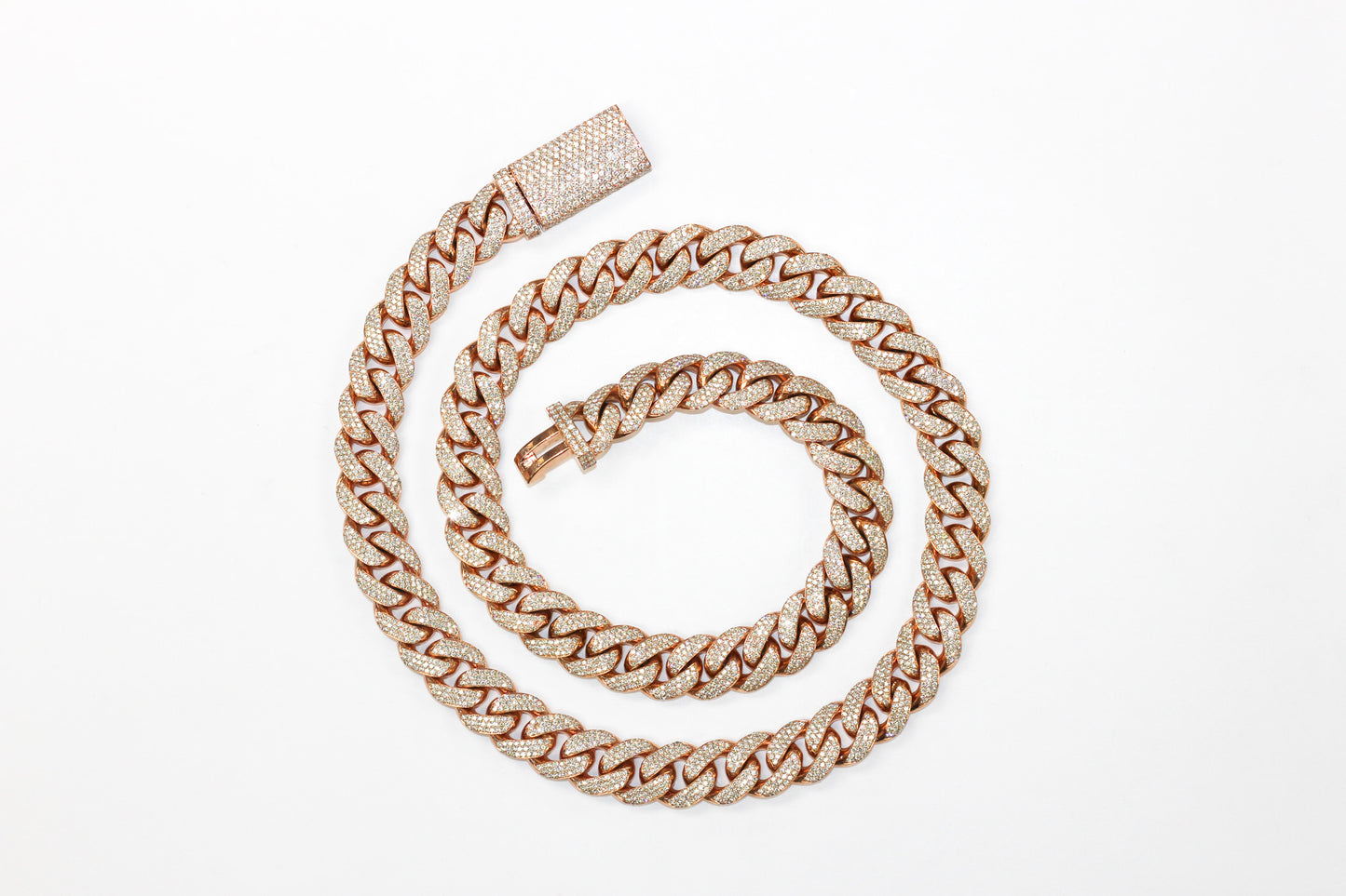 10KT Rose Gold Cuban Chain with Round Diamonds