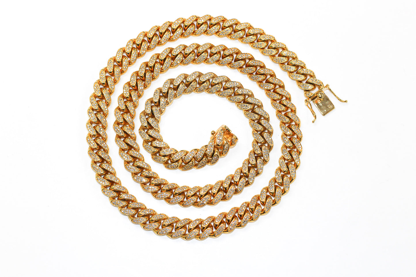 14KT Yellow Gold Cuban Chain with Round Diamonds