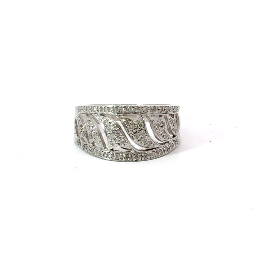 14K White Gold Wide Diamond Band Ring