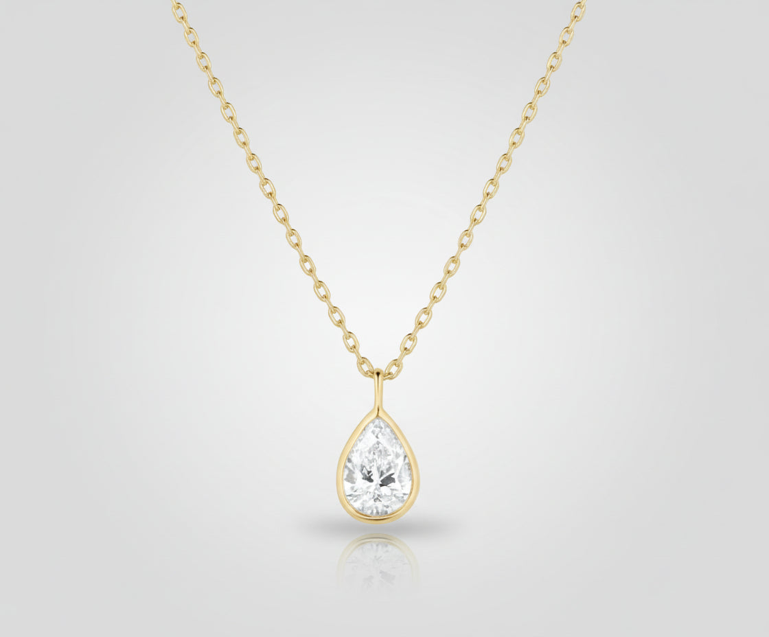 Lab Grown Diamond Pear Pendant Chain 14K Yellow Gold