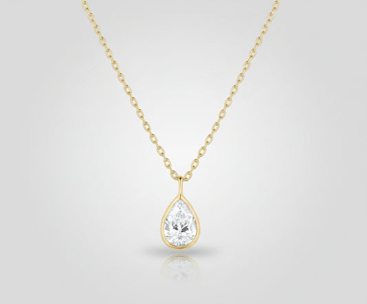 Lab Grown Diamond Pear Pendant Chain 14K Yellow Gold