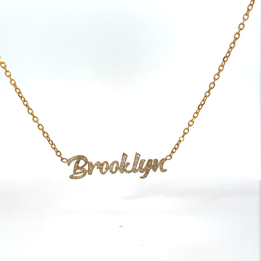 14K Yellow Gold Diamond Charm Chain ( Brooklyn ) Custom Made