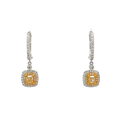 14K White Gold Diamond Earrings with Round and Princess Cut Diamonds